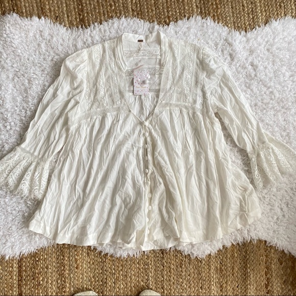 FREE PEOPLE NWT White Button Down Lace Blouse